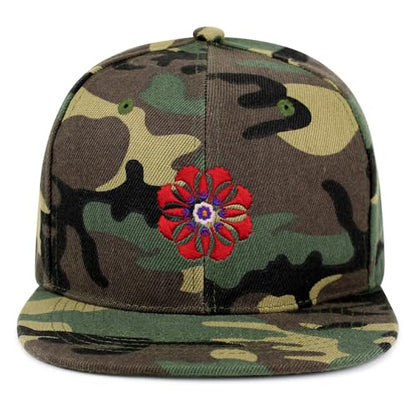 Flower Ornament Hip-Hop Snapback Hat Embroidered Baseball Cap Floral Embellishment - color: 14. Woodland Camo