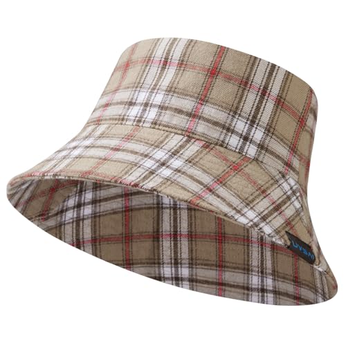 UPF 50+ Reversible Sun Hat - color: Khaki Plaid, size: Large