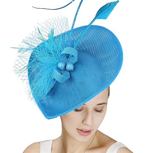 GIBZ Women's Wide Brim Fascinator Elegant Tea Party Headband - color: Dark Blue