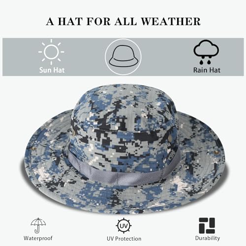 Sun Hats for Men Women Bucket Hat UPF 50+ Boonie Fishing Safari Hat - color: Blue Digital