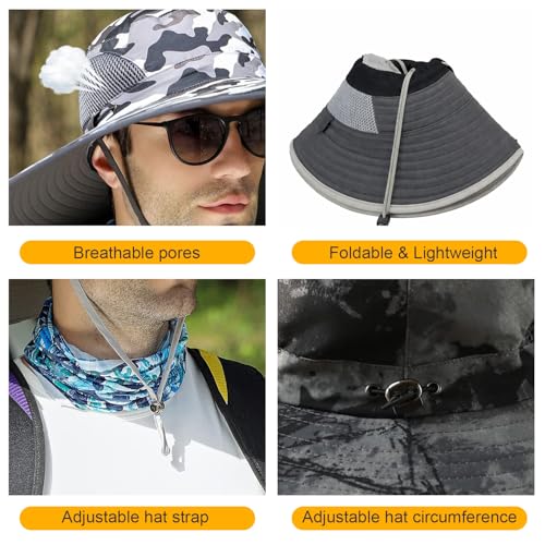 HUAMULAN Men Women 6" Wide Brim Sun Hat Summer Fishing Hats UV Protection - color: Hyp002-micai7