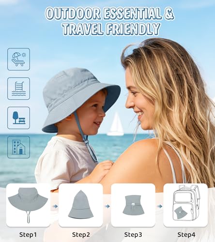 American Trends Baby Sun Hat UPF 50+ Wide Brim Bucket Hat for Boys Girls - color: A 1 Gray, size: 6-24 Months
