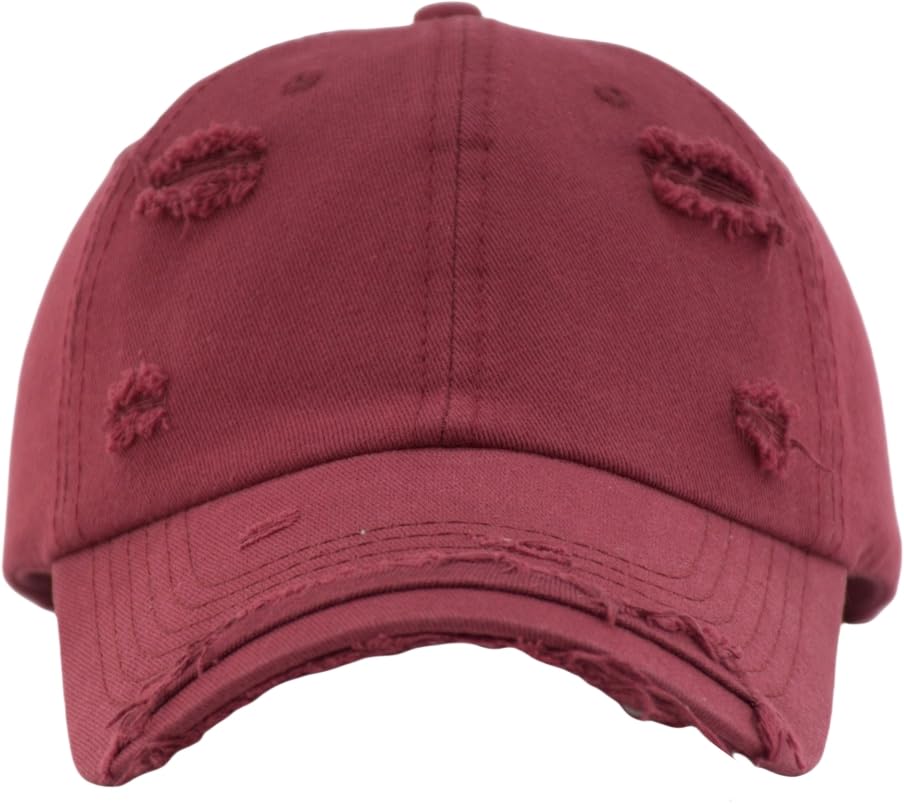 TSSGBL Unstructured Distressed Baseabll Cap Cotton Soft Dad Hat Adjustable Low Profile Headwear Ball Caps for Women Men - color: Distressed Burgundy, size: Medium-Large