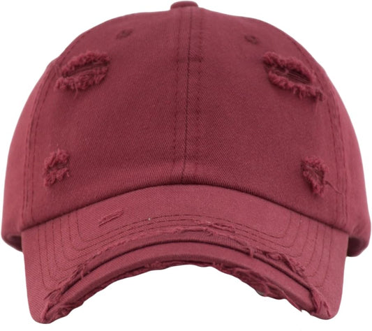 TSSGBL Unstructured Distressed Baseabll Cap Cotton Soft Dad Hat Adjustable Low Profile Headwear Ball Caps for Women Men - color: Distressed Burgundy, size: Medium-Large