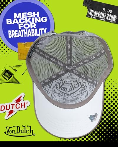 Von Dutch Unisex Trucker Hat, Colorblock, Mesh Back, Curved Bill, Snapback - color: Light Grey