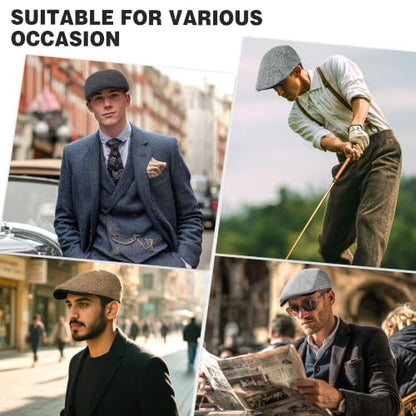 2Pcs Men's Newsboy Cap Cotton Flat Ivy Gatsby Driving Hat - color: 2b1-black+coffee
