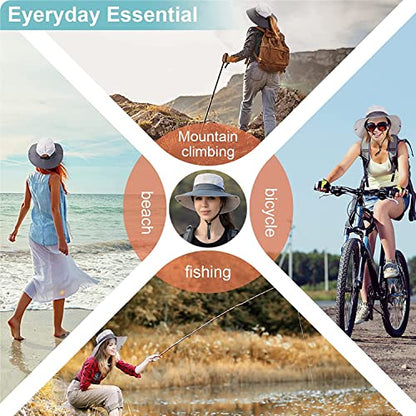 IYEBRAO 2 Pack Womens Ponytail Sun Hat UV Protection Bucket Hats Foldable Wide Brim Summer Boonie Beach Cap Fishing Hiking… - color: Pure Beige & Army Green