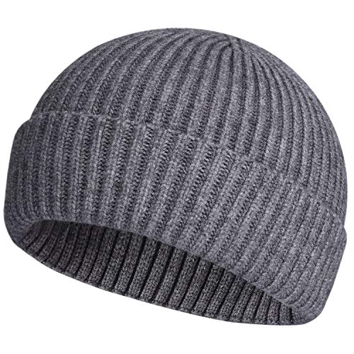 ROYBENS Swag Wool Knit Cuff Short Fisherman Beanie for Men Women Winter Hat - color: 1pcs-gray