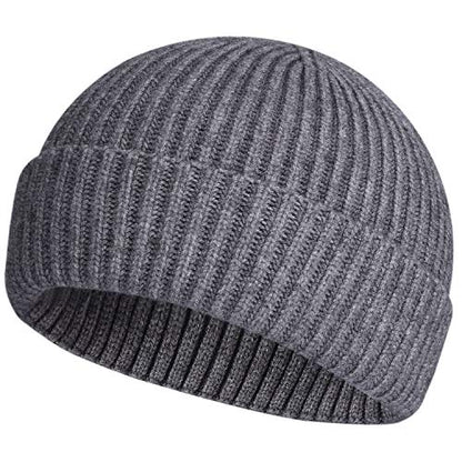 ROYBENS Swag Wool Knit Cuff Short Fisherman Beanie for Men Women Winter Hat - color: 1pcs-gray