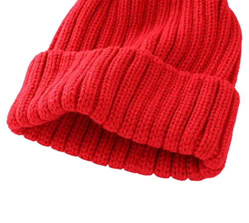 Connectyle Women's Rib Knit Cuffed Beanie Hat Stretch Acrylic Winter Hat Thick Warm Snow Ski Cap - color: Red