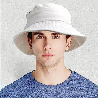 Premium Cotton Bucket Hats,Packable Hats for Men Women,Summer Bucket Hat,Fishing Sun Hats - color: White