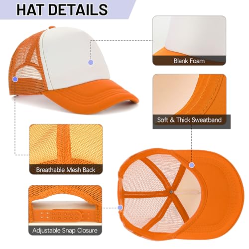 Ultrafun 10 Pack Trucker Hat Mesh Sublimation Blank Hats Adjustable Baseball Caps Hats for Men Women - color: Orange White