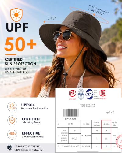 Womens Ponytail Sun Hat UPF50+ Waterproof Bucket Hat Packable Beach Hat - color: Coffee