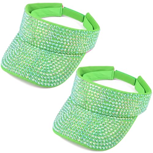 Bling Rhinestones Sun Visors Hats Golf Beach Open Top Visor Cap for Women - color: Neon Green