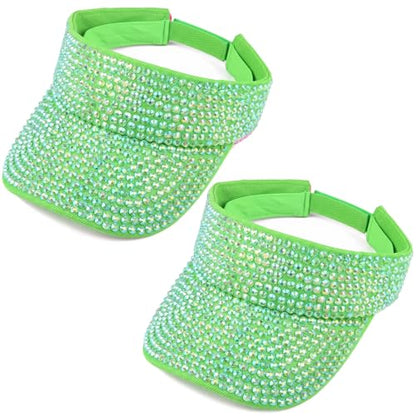 Bling Rhinestones Sun Visors Hats Golf Beach Open Top Visor Cap for Women - color: Neon Green