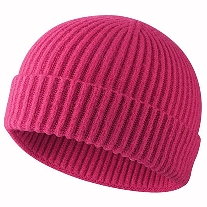 ROYBENS Swag Wool Knit Cuff Short Fisherman Beanie for Men Women Winter Hat - color: 1pcs-rhodo