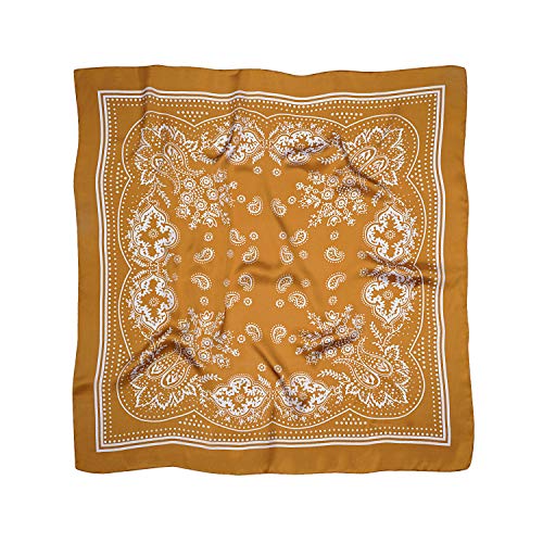 VANLINKER 27.5 Inches Silk Head Scarf for Women Men Vintage Bandanas Satin Hair Scarf Silk Wrap Neck Square Scarves VL9549 - color: C6 Gold With White Pattern