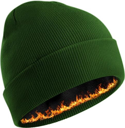 Fleece Lined Beanie for Men Women Knit Thick Warm Winter Beanies Hat - color: Turquoise Green