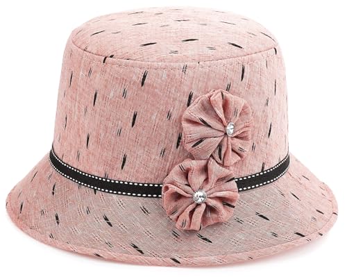 Glamorstar Vintage Felt Cloche Hat Winter Floral Fedora Bucket Hat Bowler Hats - color: Pink 4