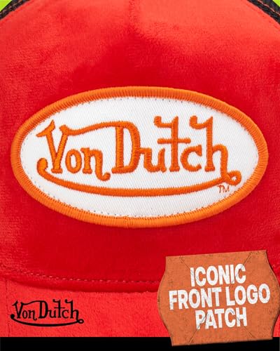 Von Dutch Unisex Velvet Trucker Hat, Curved Bill, Mesh Back, Snapback - color: Red