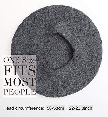 Sumolux Women Beret Hat French Beret Beanie Cap Classic Solid Color - color: Dark Grey, size: One Size