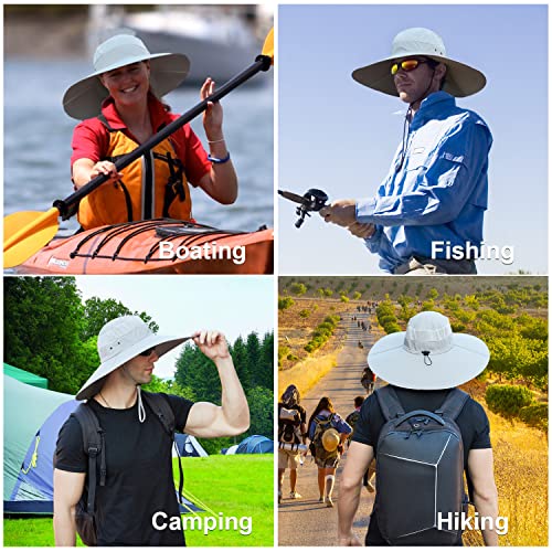 HUAMULAN Men Women 6" Wide Brim Sun Hat Summer Fishing Hats UV Protection - color: Bg9020-lightgray