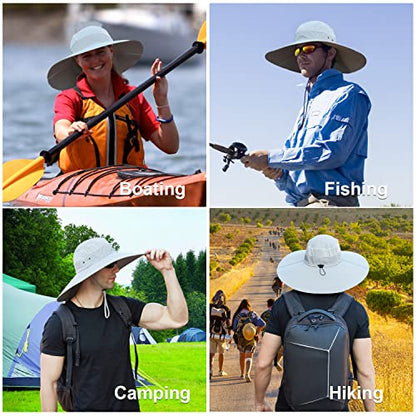 HUAMULAN Men Women 6" Wide Brim Sun Hat Summer Fishing Hats UV Protection - color: Bg9020-lightgray
