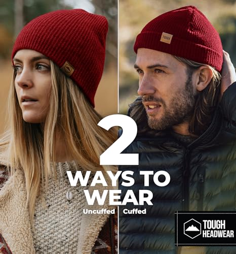 Tough Headwear Ribbed Beanie Hat - Stretch Fit Beanie for Women - Knit Winter Hats for Men - Breathable Knit Caps - color: Maroon