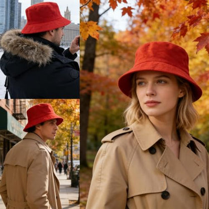 Cotton Terrycloth Bucket Hat for Women Fisherman Wide Brim Fishing Hat for Men Spring Fall Sun Protection Outfits - color: Red-terrry