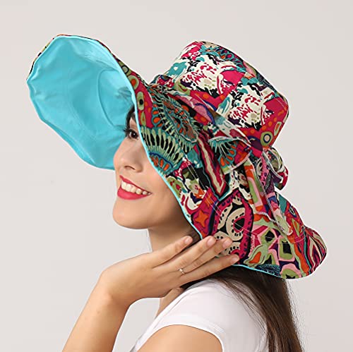 iHomey Packable Shapeable Extra Large Brim Floppy Sun Hat Reversible UPF 50+ Beach Sun Bucket Hat - color: Sky Blue