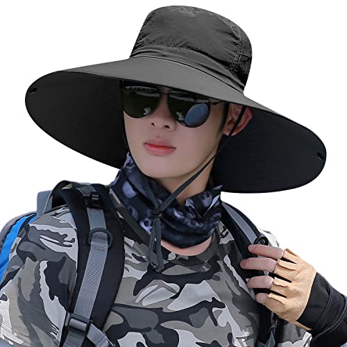 HUAMULAN Men Women 6" Wide Brim Sun Protection Hat Summer Fishing Hats - color: A5-black