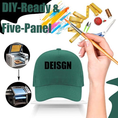 ZH 12 Pack Seamless Mesh Back Baseball Caps, 5 Panel Trucker Hats Bulk for Men and Women，Blank Caps - color: Dgreen