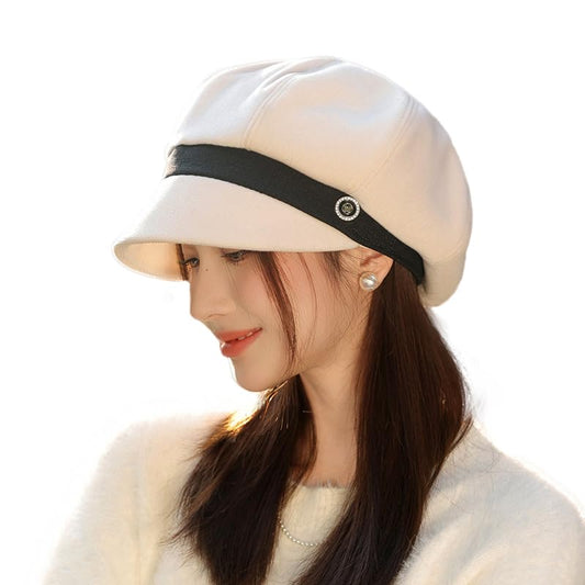 URAWOW Newsboy Cap for Women with Visor Fall Beret Hats for Women Ladies Slouchy Fashion Accessories Classic Casual - color: Style B-white
