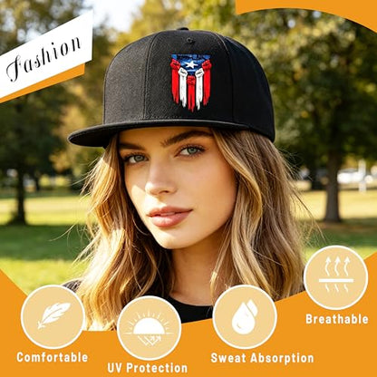 Pineapple Hat Flat Bill Baseball Hats for Men Fashion Black Baseball Cap for Women Adjustable Flat Brim Trucker Hat - color: Puerto Rico Flag
