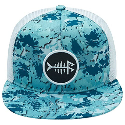 BASSDASH Flat Brim Trucker Cap Adjustable Snapback Hat Mesh Back for Men Women - color: Ocean Digital Camo