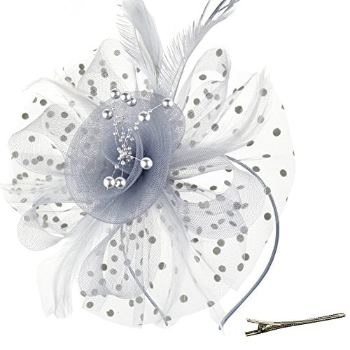AQOKKA Women Fascinators Hats Flower Fascinators with Headband and Clip Tea Party Headwear for Women and Girls - color: 1 Pc 7" Diameter / Grey