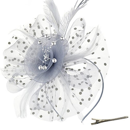 AQOKKA Women Fascinators Hats Flower Fascinators with Headband and Clip Tea Party Headwear for Women and Girls - color: 1 Pc 7" Diameter / Grey