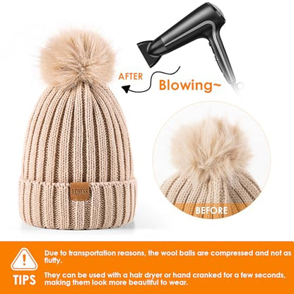 REDESS Womens Winter Knitted Beanie Hat Warm Fleece Lined with Pompom Cap Thick Slouchy Snow Knit Skull Ski Cap - color: Purple