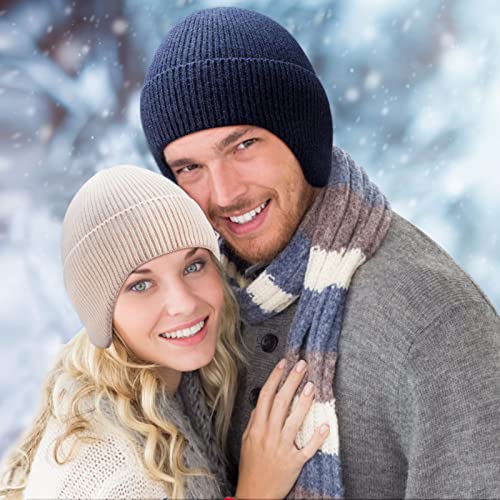 Arcweg Beanie with Earflap for Men Women Winter Warm Thermal Hats Stocking Cap Toboggan Outdoor Hat - color: Navy Blue