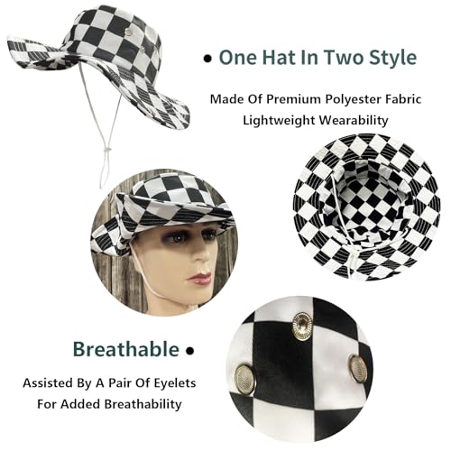 Funny Sun Hat for Men Women Wide Brim Bucket Hat Hiking Boonie Hat Summer Beach Fishing Caps - color: Black White Checkered