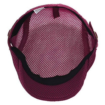 VOBOOM Men Mesh Newsboy Flat Cap Ivy Cabbie Newsboy Cap - color: Burgundy