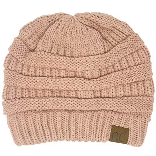 CC Classic Winter Fall Trendy Chunky Stretchy Cable Knit Beanie Hat - color: Solid Rose