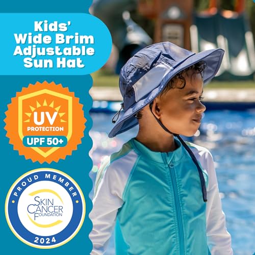 SwimZip UPF 50 Kids' Wide Brim Sun Hat, Sun Protection Hat - Baby & Toddler - color: Navy, size: 2-8 Years