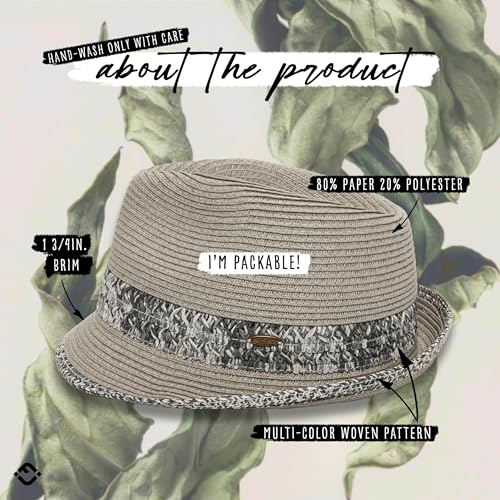 Funky Junque Short Brim Fedora Packable Sun Hat for Women - color: Light Grey