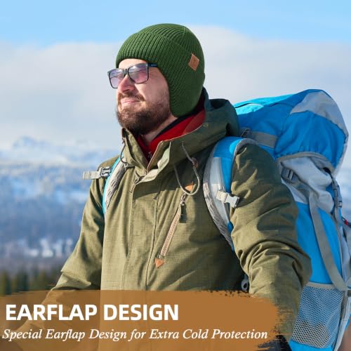 OZERO Winter Beanies Hats Men: Beanie with Ear Flaps - color: Army Green
