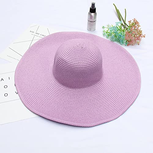 Big Beach Hats for Women Foldable Summer Wide Brim Packable Oversized Sun Hat Lady Girl Travel Straw Cap - color: Purple