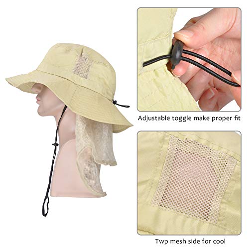 Tirrinia Wide Brim Sun Hat with Neck Flap for Men & Women - color: #2 Stone Mesh
