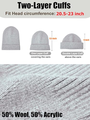 Wool Short Fisherman Beanie for Men Women Double Cuffed Skull Caps - color: 1pcs-flower Grey
