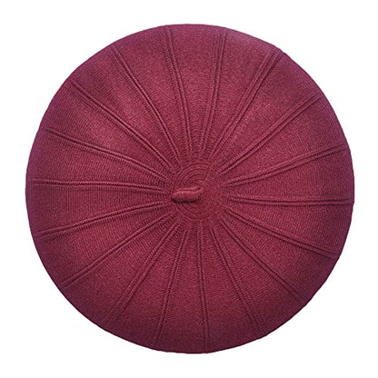ZLYC Women French Beret Hat Reversible Solid Color Knit Warm Artist Cap - color: Burgundy