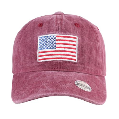 Falari USA Flag Embroidered Baseball Cap, Low Profile Adjustable Dad Hat, 100% Cotton, Pre-Washed - color: Burgundy